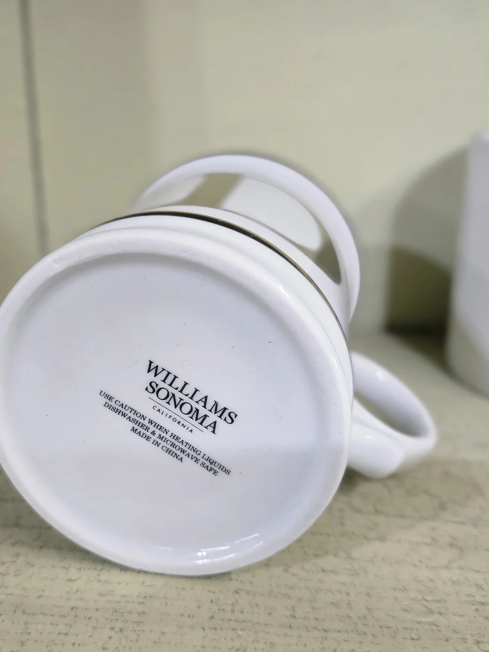 Williams Sonoma White Ceramic Mug with Gold 'D' Initial